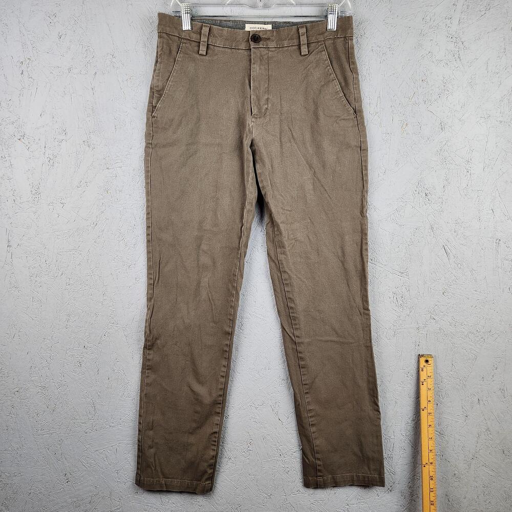 Dockers Pants Mens 29x32 Brown Slim Tapered Chino Stretch Flat Front Casual Work